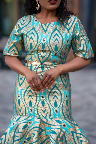 CAMILLE BLUE AND GOLD DRESS Women’s Dress