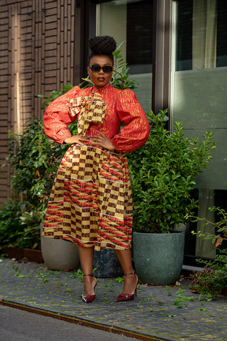 Aiyana Red And Gold Puffy Sleeve