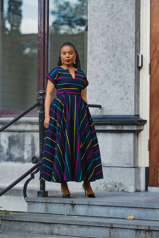 PEJU BLACK WITH STRIPES DRESS