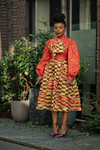 Aiyana Red And Gold Puffy Sleeve