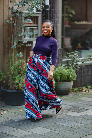 ESHE RED AND NAVY PALAZZO TROUSER