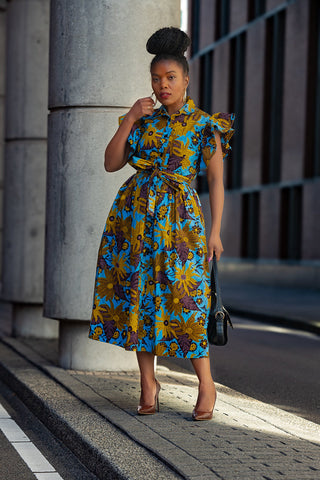 Zendaya Blue And Brown Floral Midi Dress