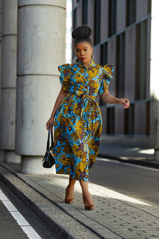 Zendaya Blue And Brown Floral Midi Dress