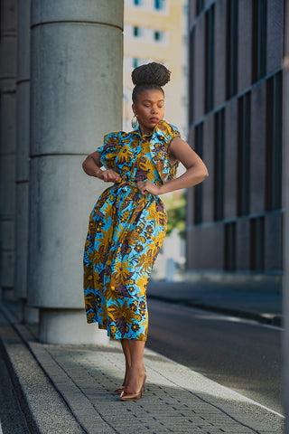 Zendaya Blue And Brown Floral Midi Dress