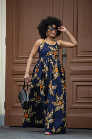 Palesa Navy Blue And Brown Dress Dresses