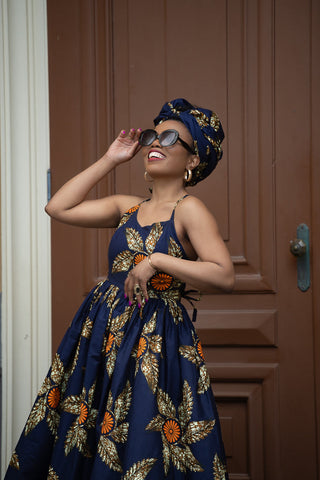 Palesa Navy Blue And Brown Dress Dresses