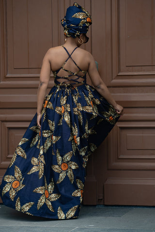 Palesa Navy Blue And Brown Dress Dresses
