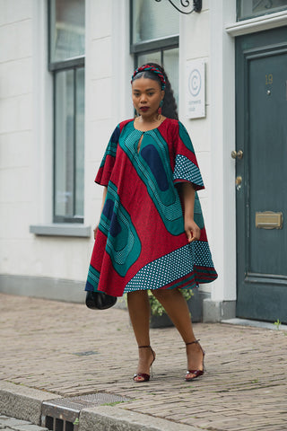 HAMZA GREEN AND RED PRINT DRESS Women’s Dress