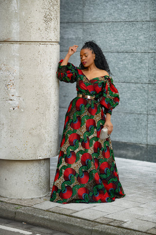 ANAN GREEN AND RED DRESS Clothing