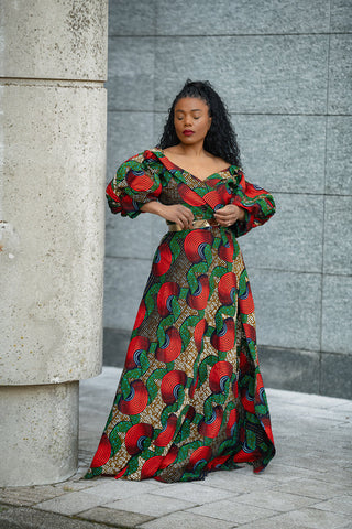 ANAN GREEN AND RED DRESS Clothing