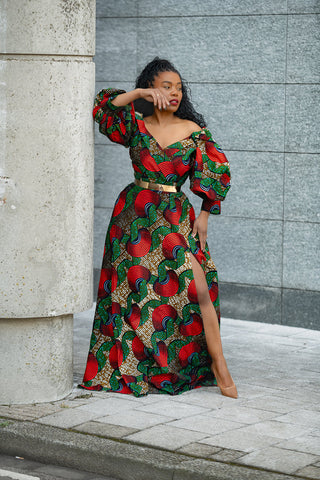 ANAN GREEN AND RED DRESS Clothing