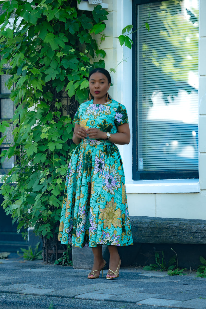 Marisol Mint Green and Gold Floral Dress