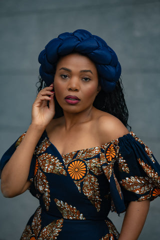 OMOLOLA NAVY BRAIDED TURBAN HEADWRAPS