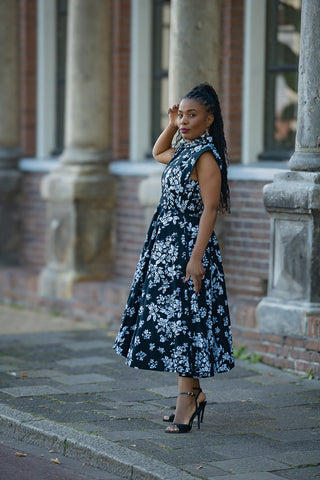 ZINHLE BLACK AND WHITE MIDI DRESS Women’s Dress