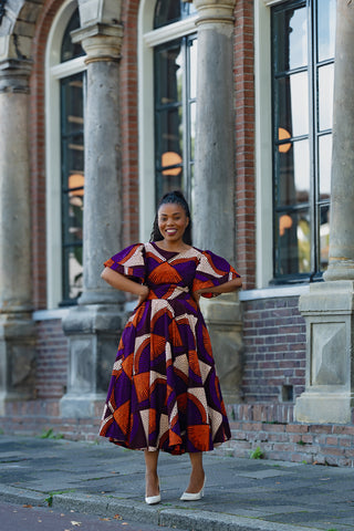 ADESUA PURPLE AND BROWN DRESS