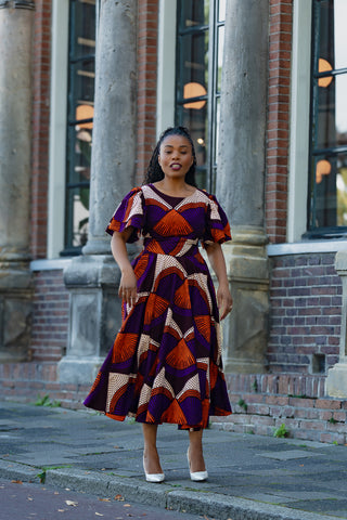 ADESUA PURPLE AND BROWN DRESS