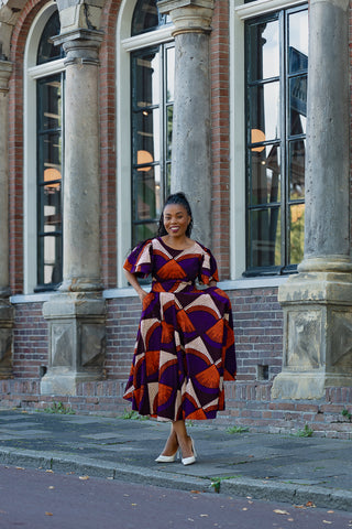 ADESUA PURPLE AND BROWN DRESS