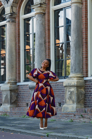 ADESUA PURPLE AND BROWN DRESS