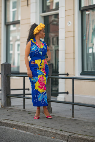 MBALI BLUE AND YELLOW SLEEVELESS DRESS Women’s Dress