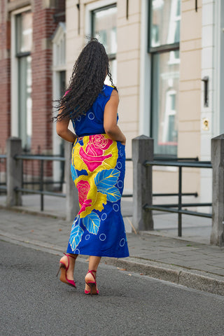 MBALI BLUE AND YELLOW SLEEVELESS DRESS Women’s Dress