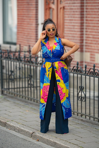 MBALI BLUE AND YELLOW SLEEVELESS DRESS Women’s Dress