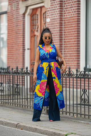 MBALI BLUE AND YELLOW SLEEVELESS DRESS Women’s Dress