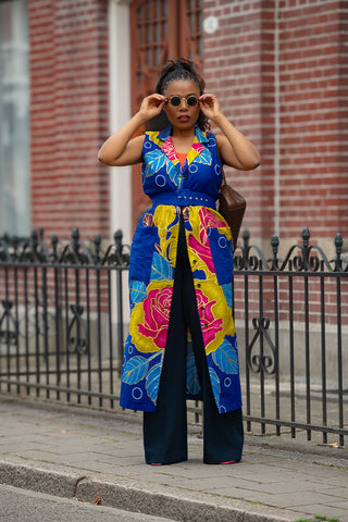 MBALI BLUE AND YELLOW SLEEVELESS DRESS Women’s Dress