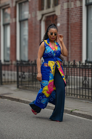 MBALI BLUE AND YELLOW SLEEVELESS DRESS Women’s Dress