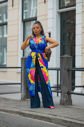 MBALI BLUE AND YELLOW SLEEVELESS DRESS Women’s Dress