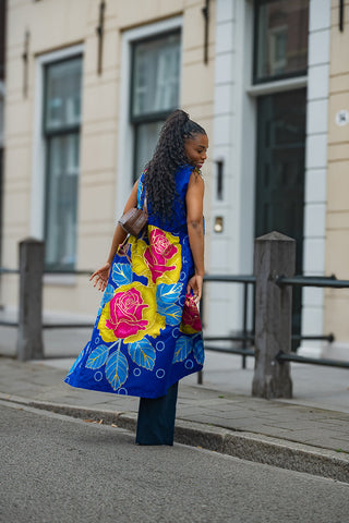 MBALI BLUE AND YELLOW SLEEVELESS DRESS Women’s Dress