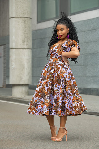 AYANDA LILAC AND BROWN MIDI DRESS Dresses