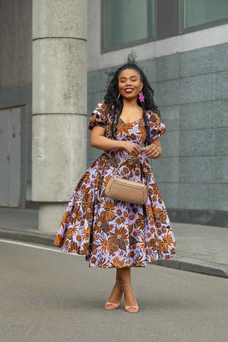 AYANDA LILAC AND BROWN MIDI DRESS Dresses