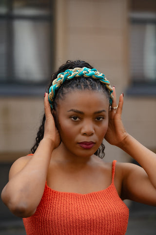 BLUE AND YELLOW BRAIDED HEADBAND HEADBANDS