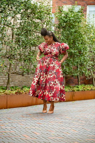 Fatima Red And Brown Dress Dresses