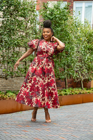 Fatima Red And Brown Dress Dresses