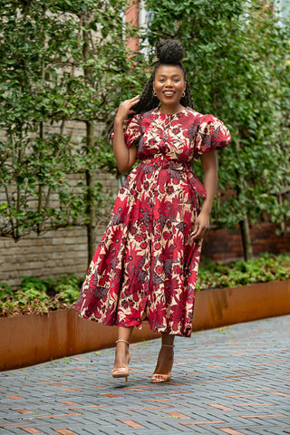 Fatima Red And Brown Dress Dresses