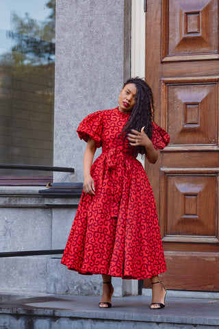 OLORI RUBY RED PRINT DRESS