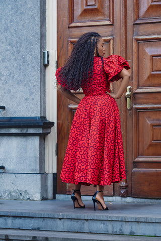 OLORI RUBY RED PRINT DRESS