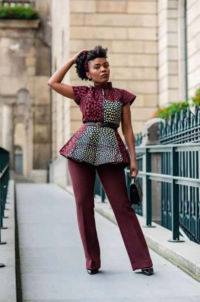 Tiwa Burgundy Peplum Top Women’s Dress