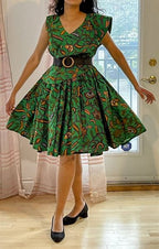Lola Green and Brown Peplum Skater Dress