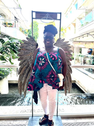 Leena Blue and Pink Flare Top