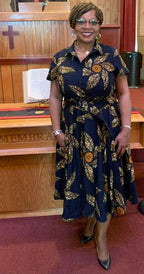 Thandiwe Navy Blue and Brown African Print Dress