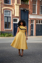 Dalia Black and Yellow Asymmetric Cotton Summer Midi Dress