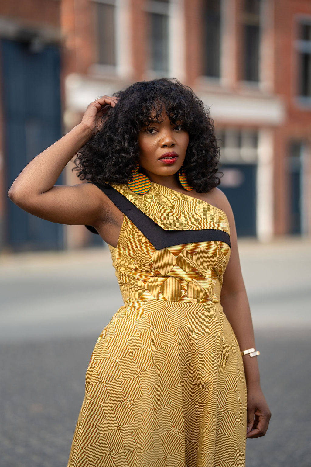 Dalia Black and Yellow Asymmetric Cotton Summer Midi Dress