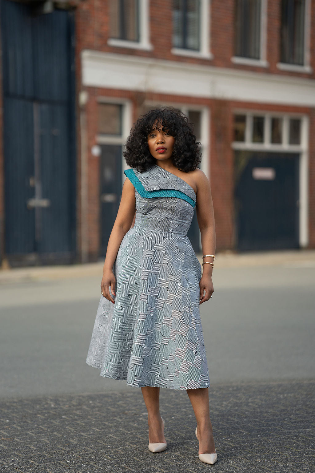 Dalia Black and Blue Ankara Midi Dress