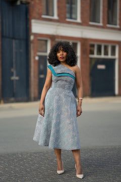 Dalia Black and Blue Ankara Midi Dress
