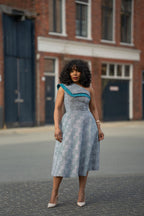 Dalia Black and Blue Ankara Midi Dress