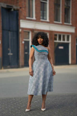 Dalia Black and Blue Ankara Midi Dress
