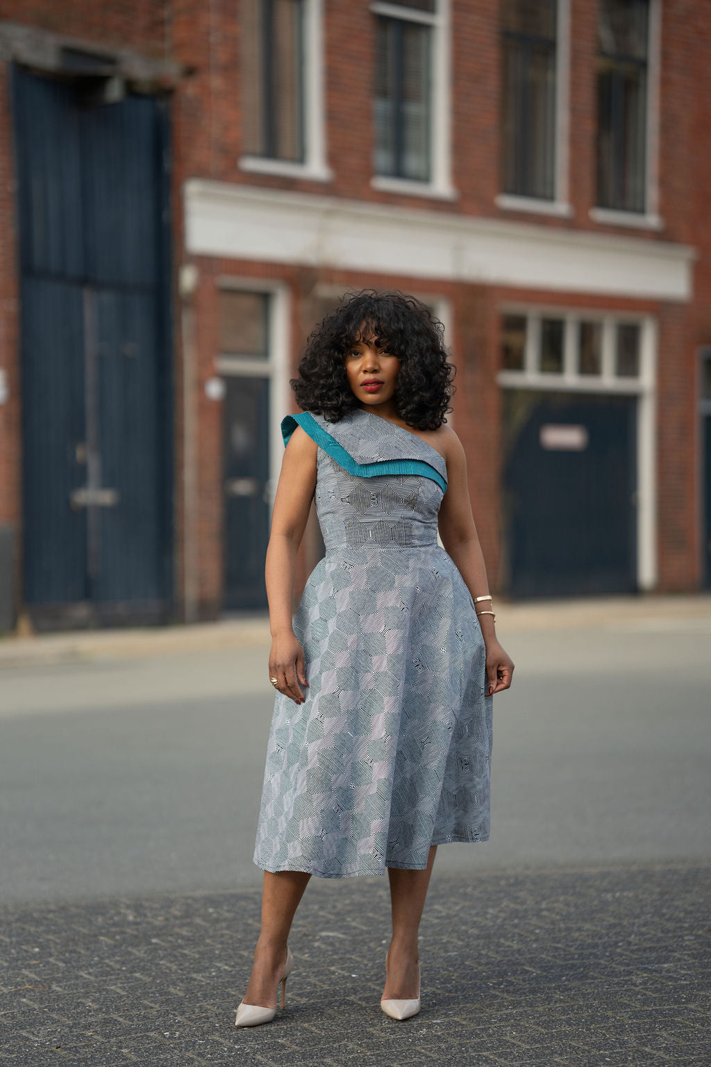 Dalia Black and Blue Ankara Midi Dress