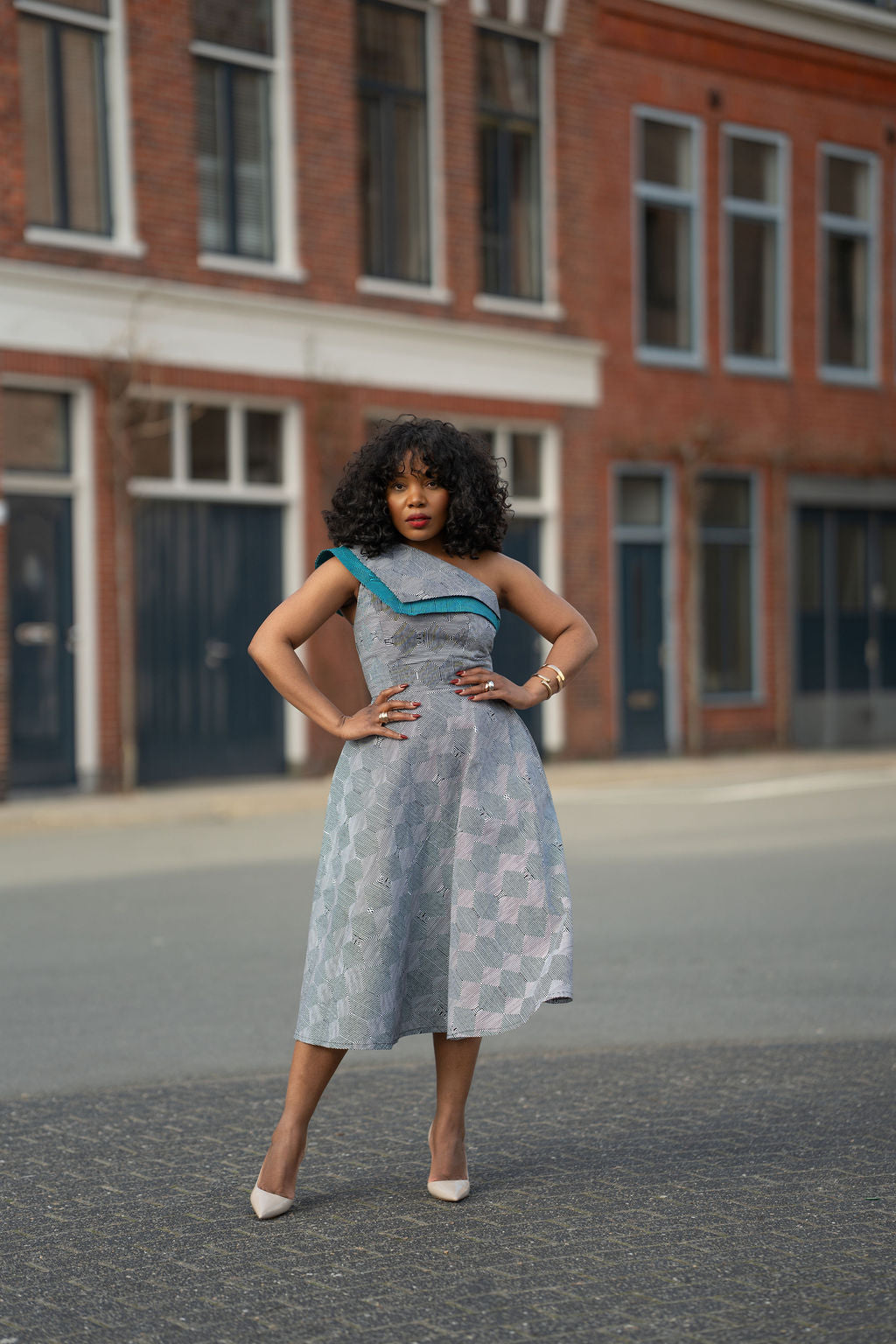 Dalia Black and Blue Ankara Midi Dress